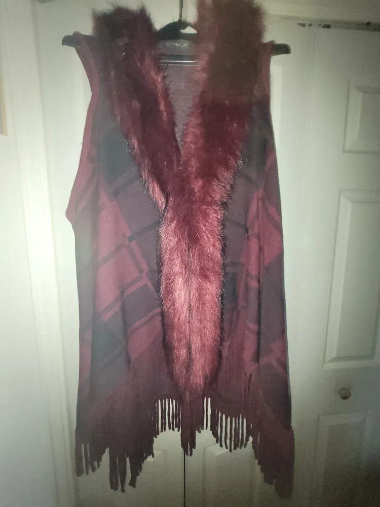 Burgundy Faux Fur Vest thumbnail