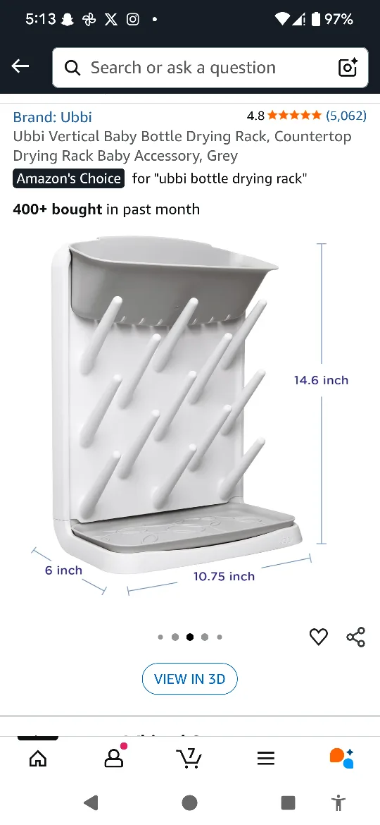 Ubbi Bottle Drying Rack - Grey - NEW image indicator(3)