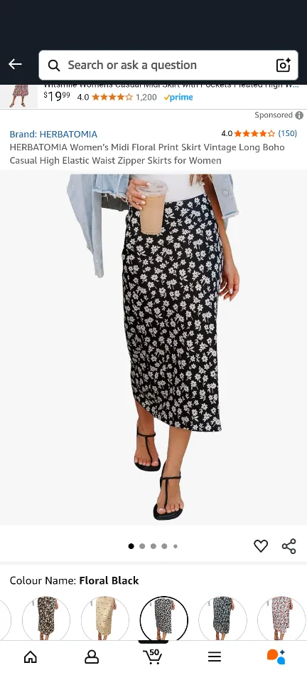 Free HERBATOMIA Floral Black Midi Skirt thumbnail