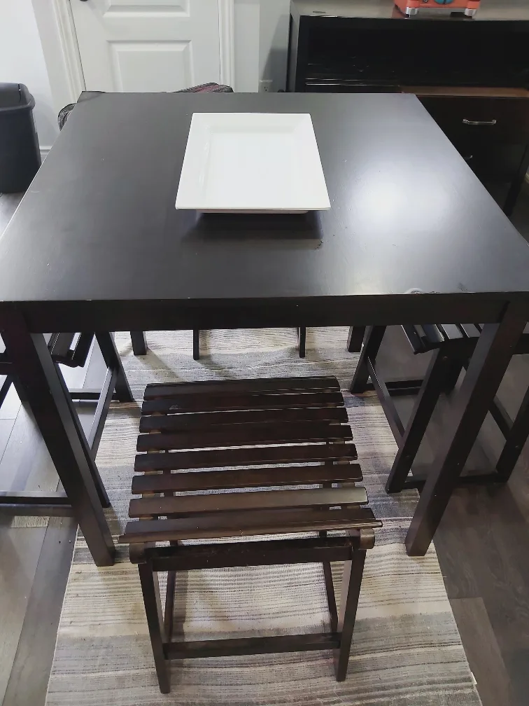 Dark Brown Square Pub Table with 4 Stools thumbnail