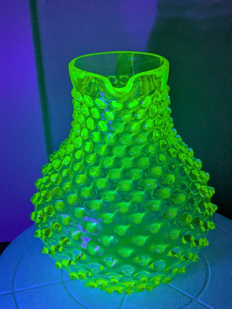 Vintage  Hobnail Uranium Glass Pitcher 8 inches tall image indicator(2)