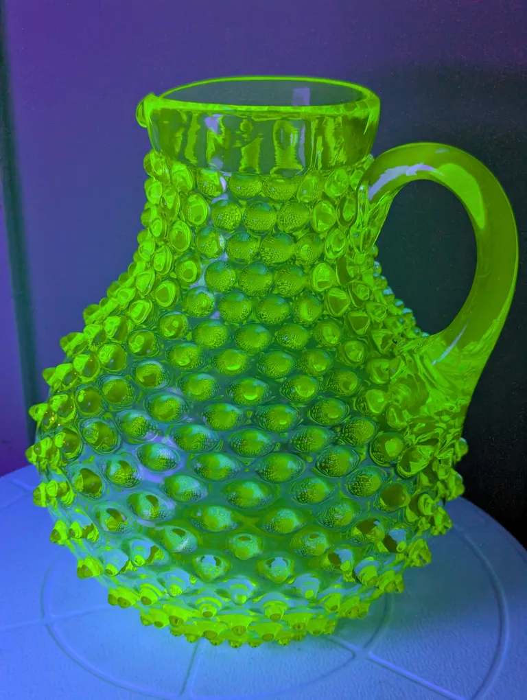 Vintage  Hobnail Uranium Glass Pitcher 8 inches tall image indicator(3)