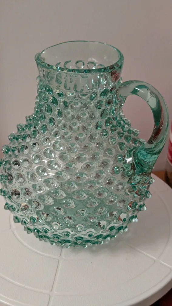 Vintage  Hobnail Uranium Glass Pitcher 8 inches tall image indicator(5)