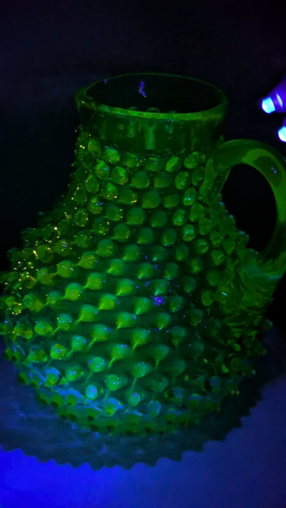 Vintage  Hobnail Uranium Glass Pitcher 8 inches tall image indicator(6)