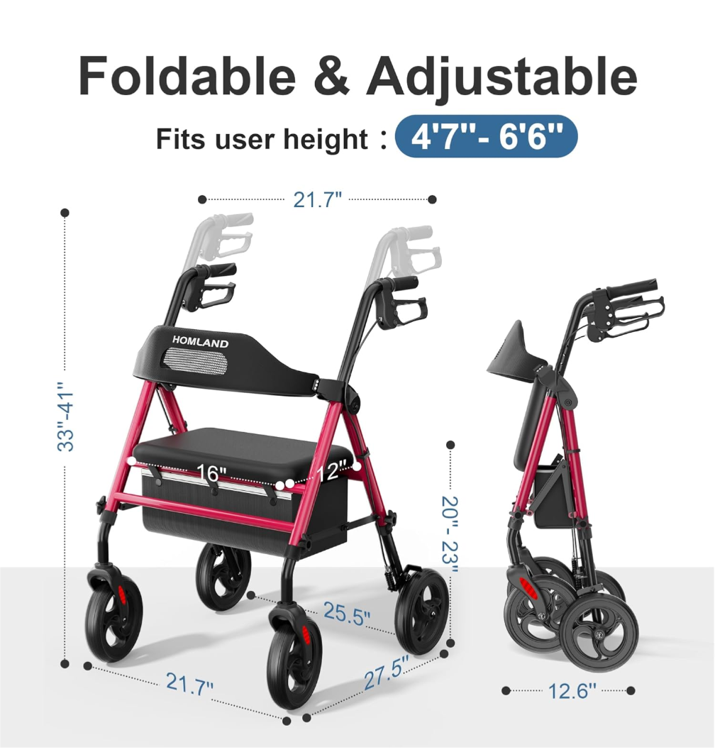 Homland Foldable Red Walker with Seat - photo 4