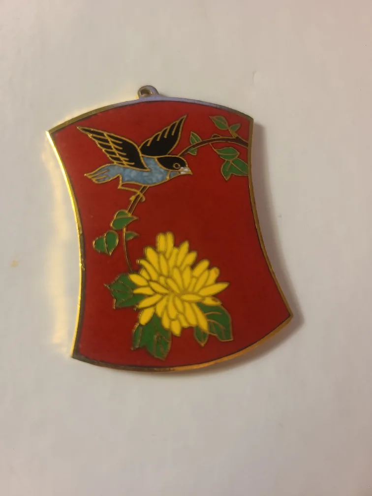 Bird and Flowers. Antique Enamel Cloisonne Penden thumbnail