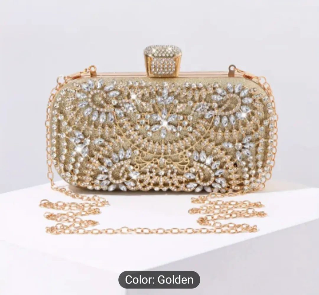 Golden Embellished Evening Clutch thumbnail