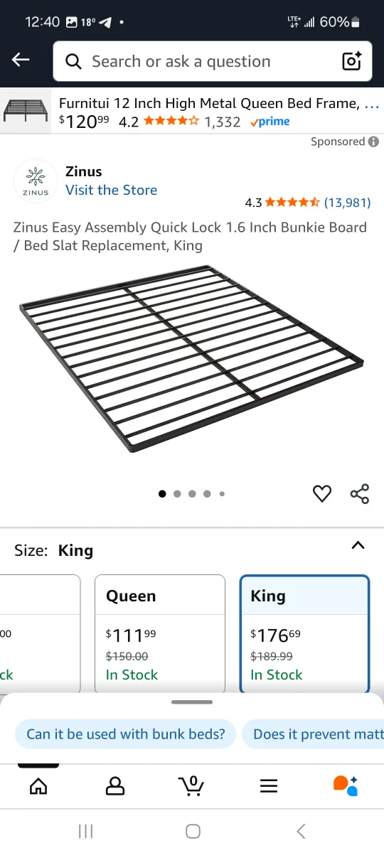 Zinus Easy Assembly King Bed Frame thumbnail