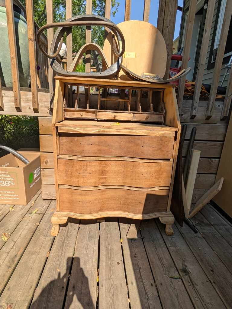Antique Wooden Secretary Desk & Bentwood Chair