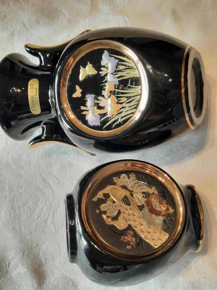 Chokin Art Vases 24k and silver- Japanese Metal Engravings image indicator(8)