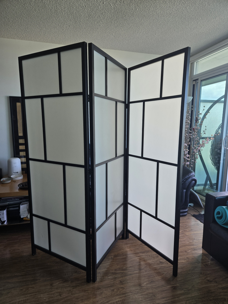 3-Panel Room Divider - Black Frame, White Panels