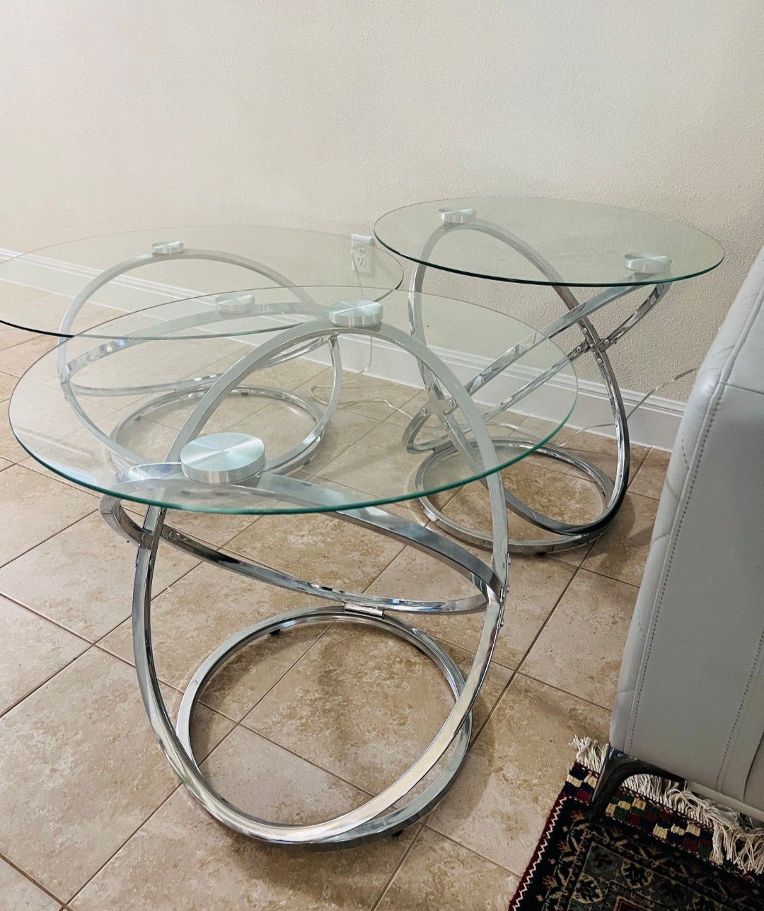 3 piece chrome and glass table set - photo 3