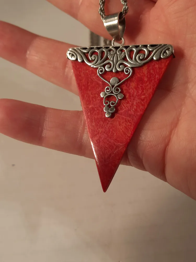925 silver frame on red coral pendant with chain image indicator(9)
