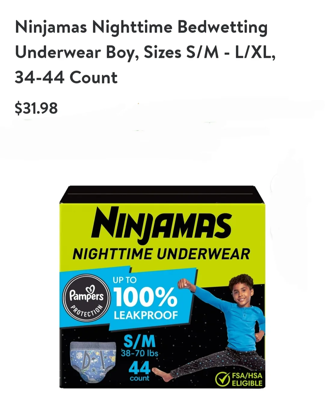 Ninjamas Nighttime Underwear S/M (38-70 lbs) thumbnail