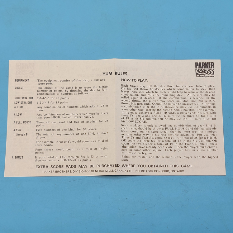 🥳VGC🤩 Vintage Parker Brothers YUM Dice Game *Complete* - photo 5