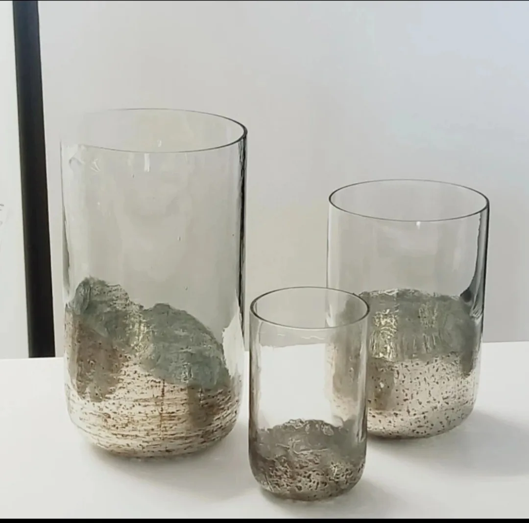INDABA Silver Hurricane Glass Vases NEW Home Decor - S/3 thumbnail