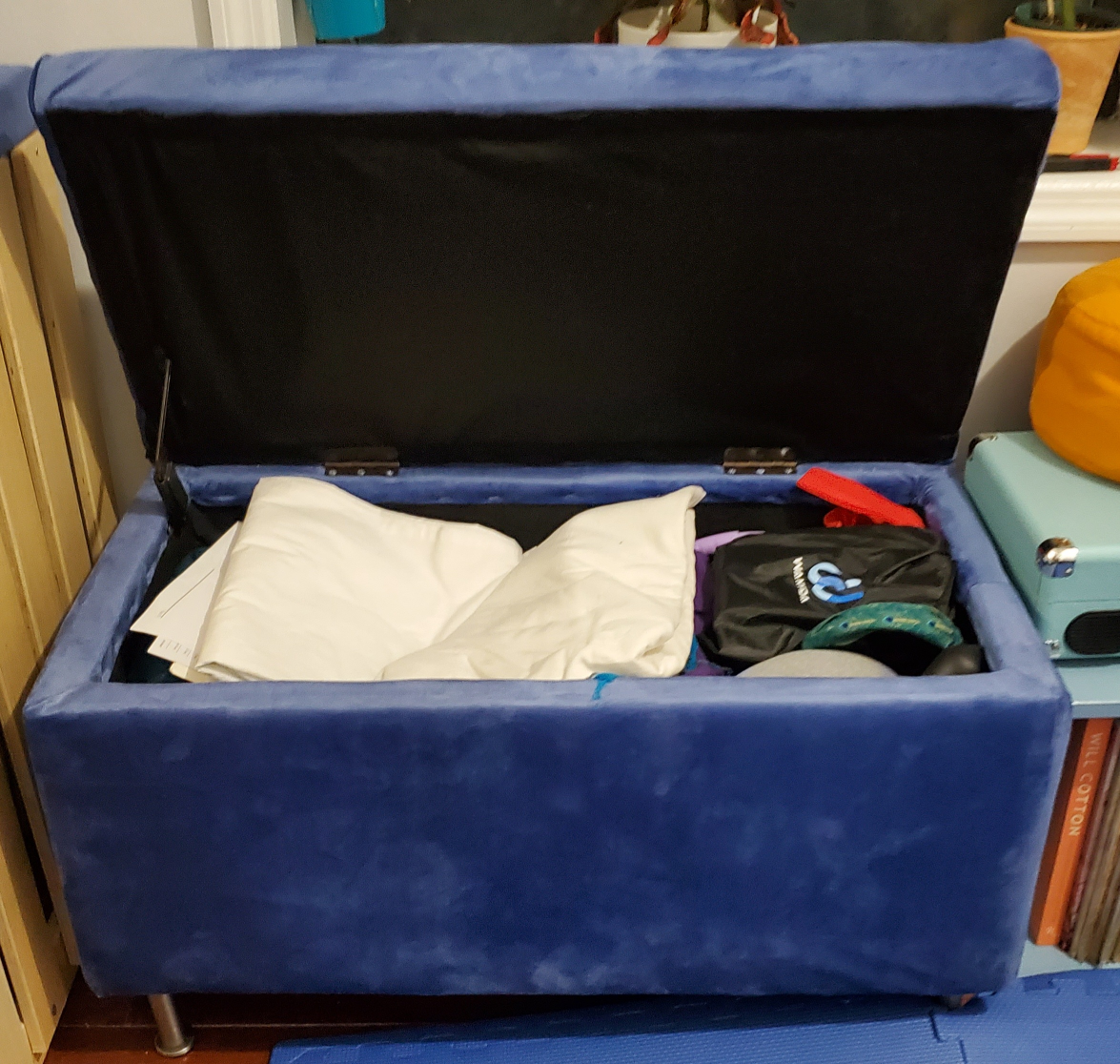 Blue Velvet Storage Ottoman Bench - photo 2