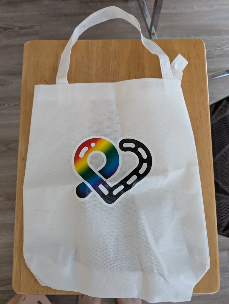 White Tote Bag with Rainbow Heart Design thumbnail
