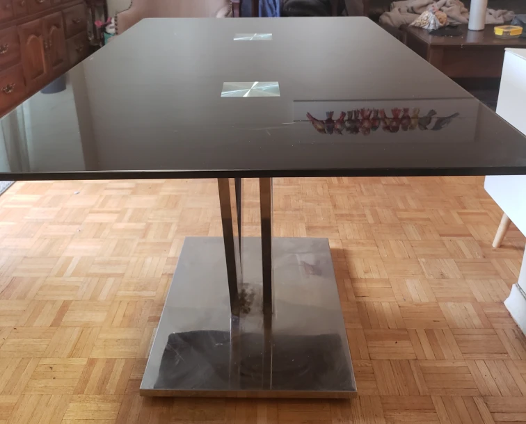 Black tempered Glass Dining Table with Chrome Base - photo 2