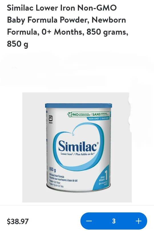 Similac Lower Iron Non-GMO Baby Formula, 850g thumbnail
