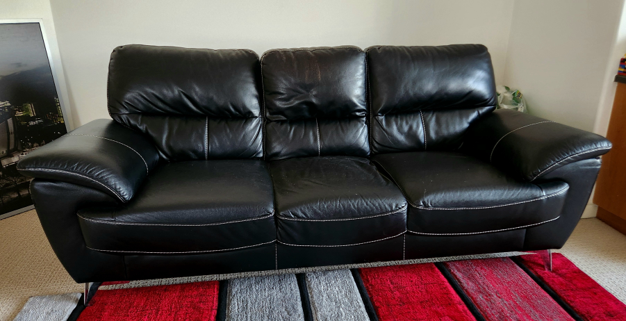 Black Leather 3-Seater Sofa