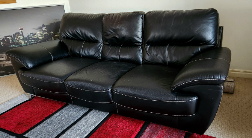 Black Leather 3-Seater Sofa - photo 2
