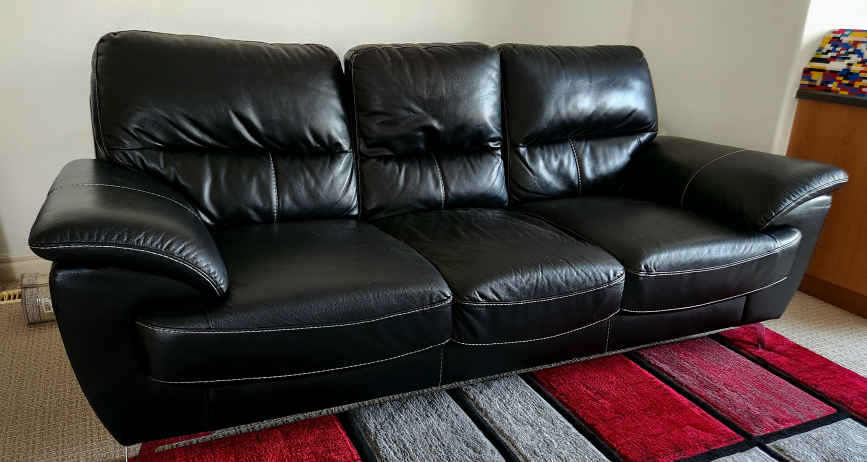 Black Leather 3-Seater Sofa - photo 3