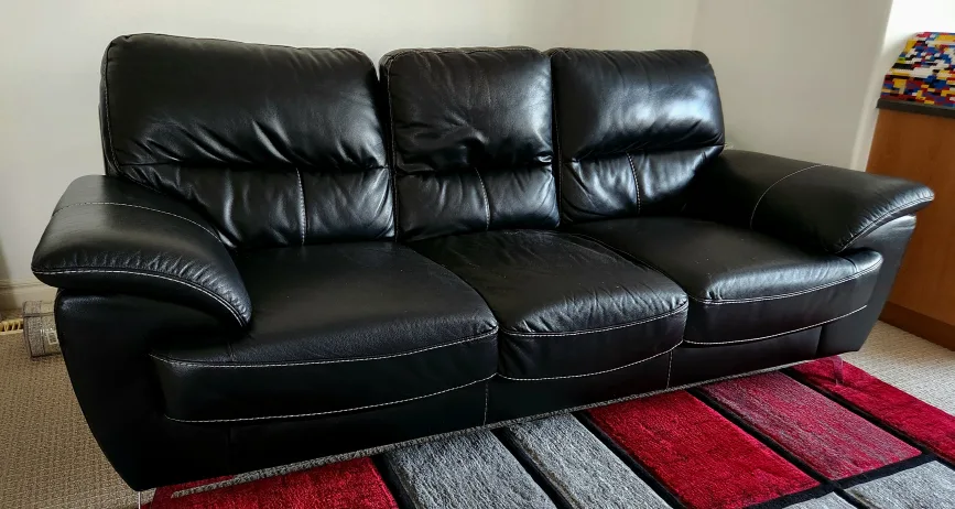 Black Leather 3-Seater Sofa image indicator(3)