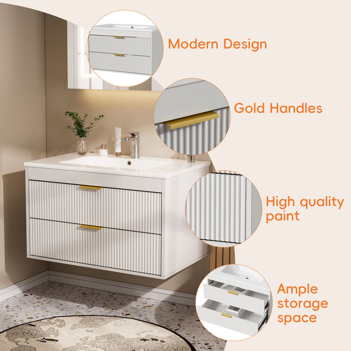 White Bathroom Vanity with Sink - 28 inch - photo 4