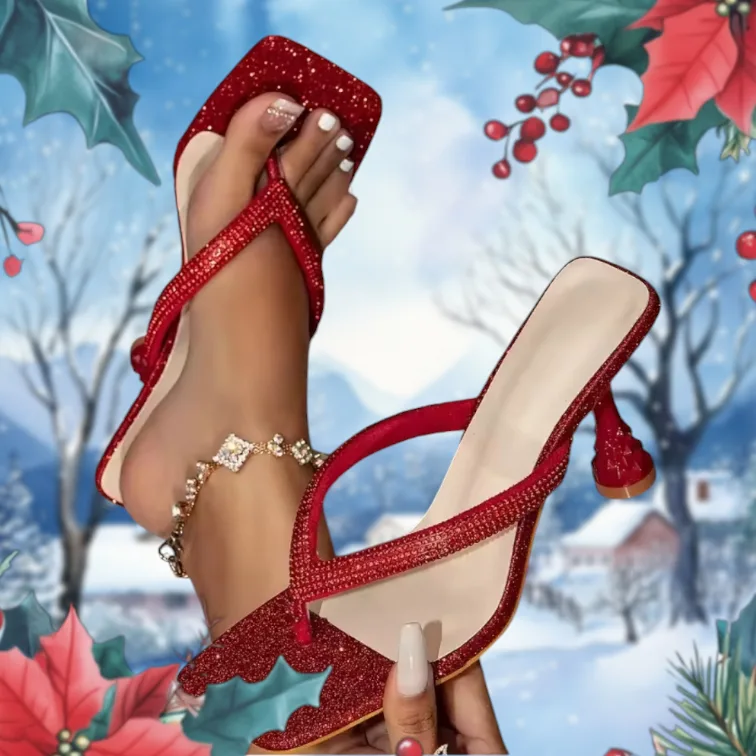 Red Glitter Thong Heels image indicator(5)