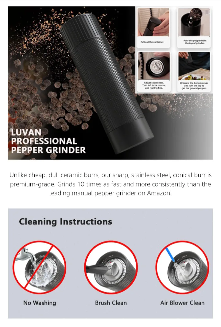 NEW!   Luvan - Professional  Black Pepper Grinder image indicator(7)