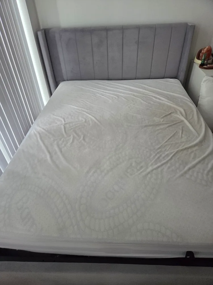 Upholstered Wingback Queen Bed Frame - Grey