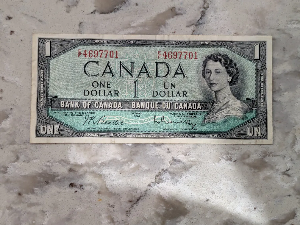 Canada One dollar bill Ottawa 1954 thumbnail