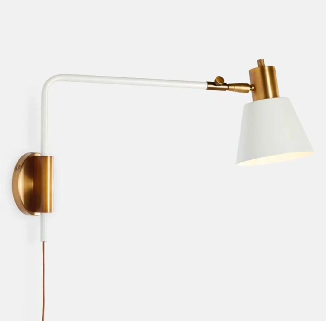 White & Brass Articulating Wall Lamp thumbnail