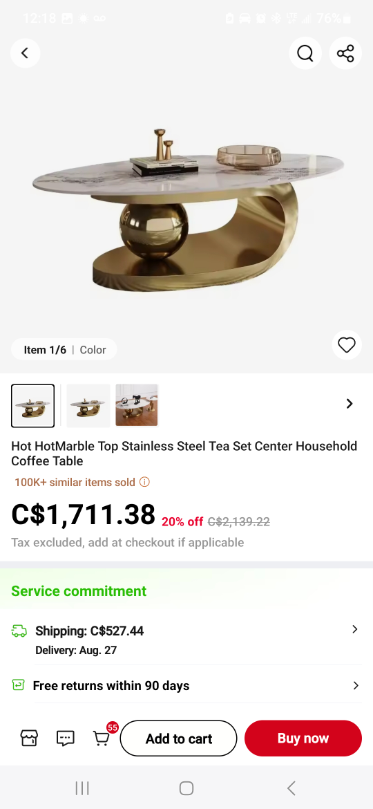 New Modern Oval Stone Coffee Table - Gold & Marble - photo 3