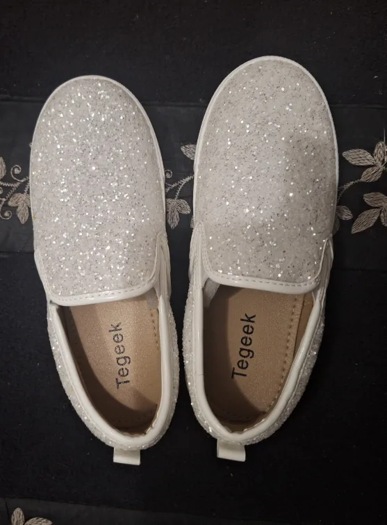 Tegeek Kids White Glitter Slip-on Shoes - Size 13 thumbnail