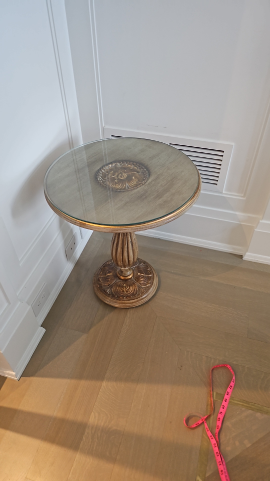 Ornate Accent Table with Glass Top