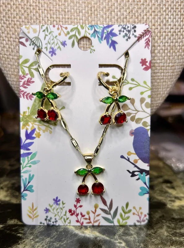 Cute Cherry Necklace and Earring Set