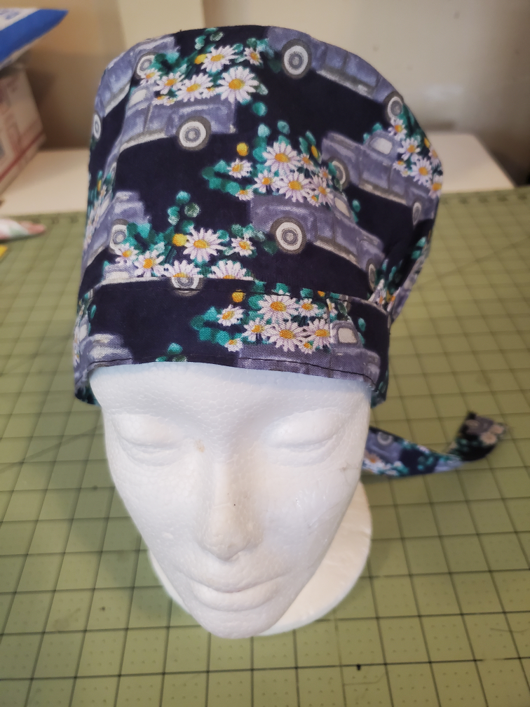 Hand Crafted Scrub Cap - Truck & Daisy Pattern Adult Sz - photo 2