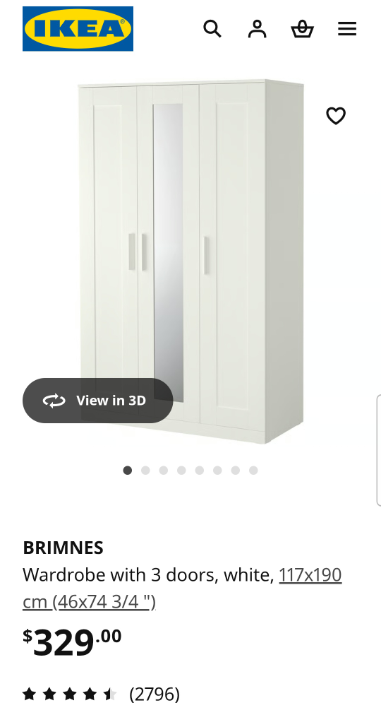 IKEA Brimnes Wardrobe with 3 Doors - White