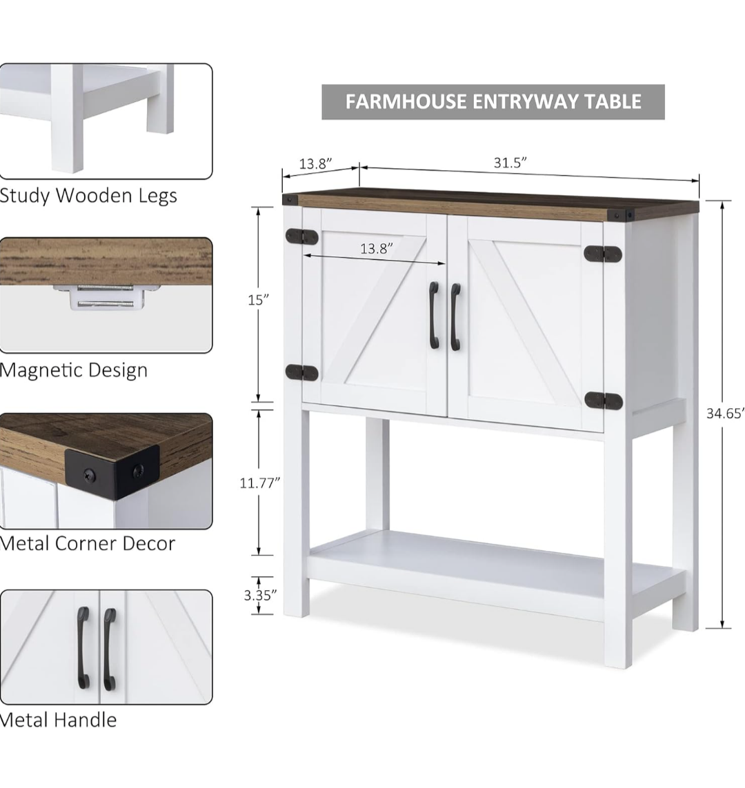 Farmhouse Entryway Table - White & Brown Accent Cabinet - photo 2