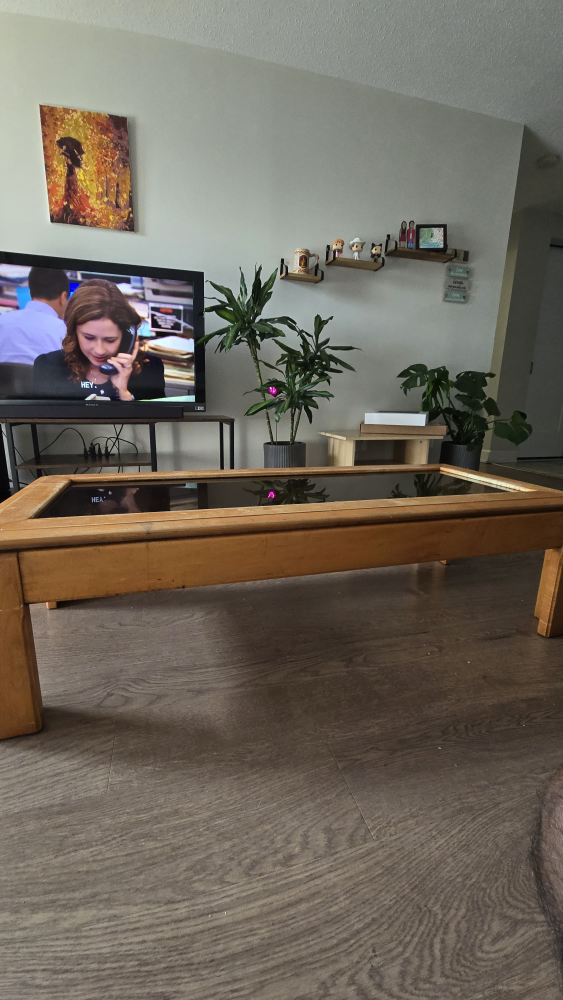 Long Coffee table - glass and wood - photo 2