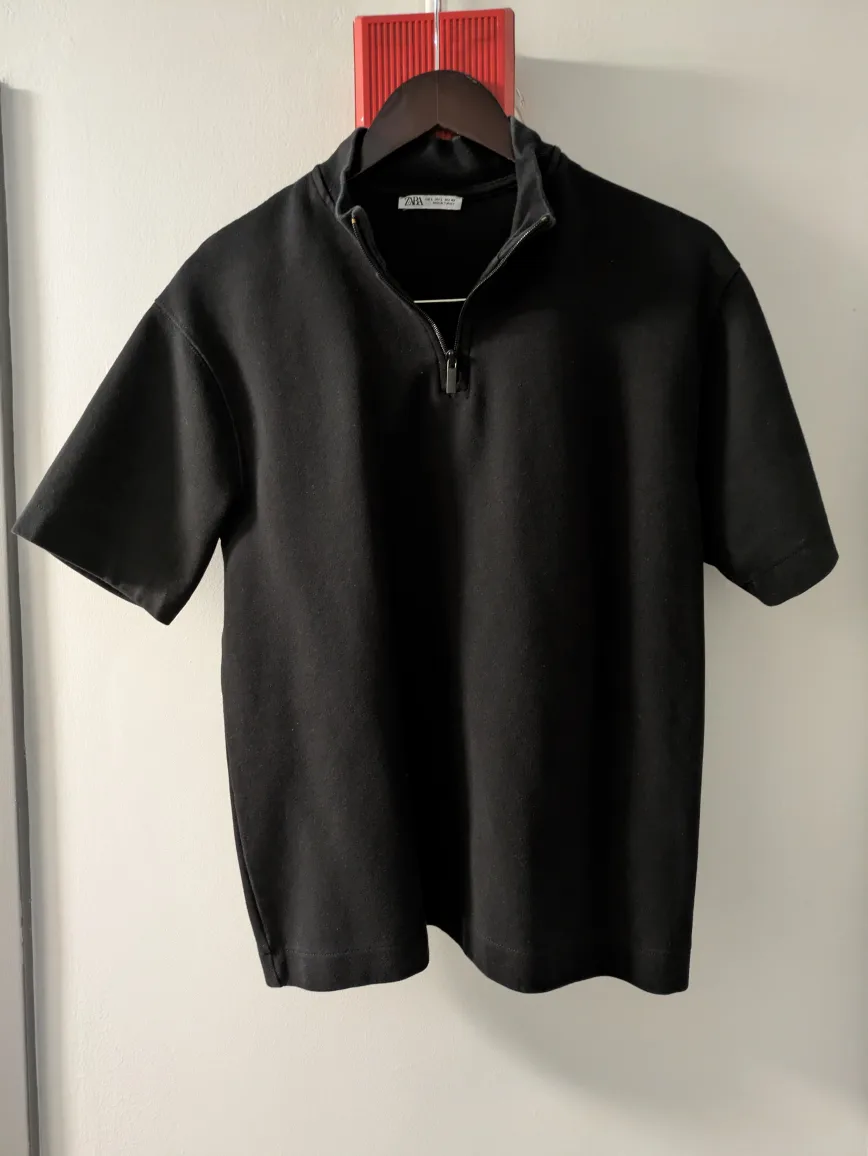 Zara Black Short Sleeve Zip Up - Size L thumbnail