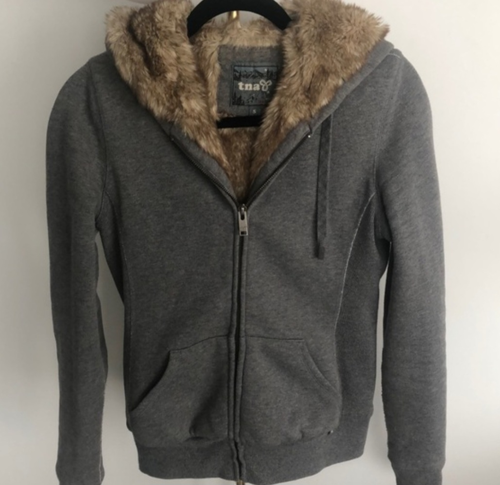 TNA Grey Fleece Zip-Up Hoodie, Size M - photo 3