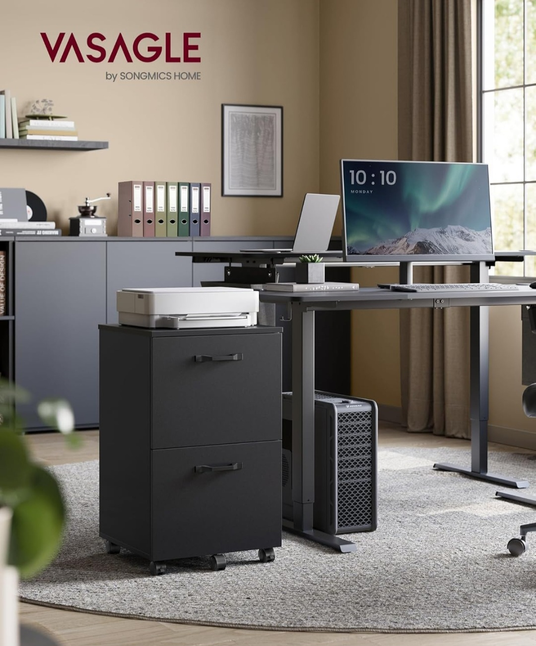 VASAGLE Black 2-Drawer File Cabinet on Wheels - photo 2