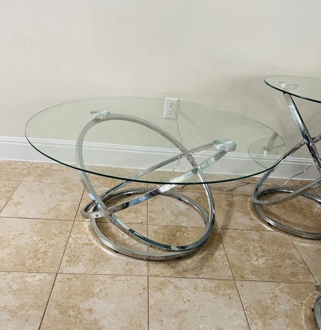 3 piece chrome and glass table set - photo 2
