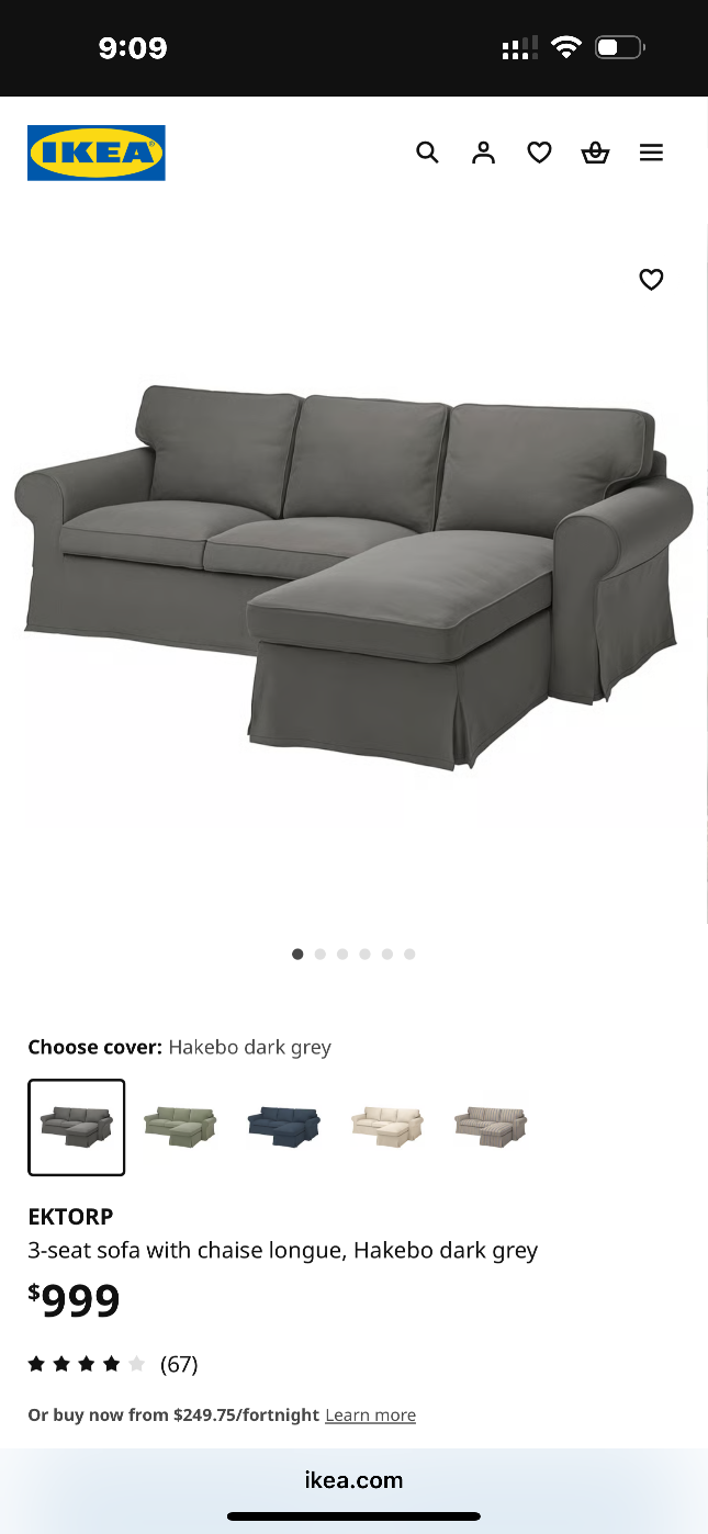 IKEA EKTORP 3-seat sofa w/ chaise - Hakebo dark grey