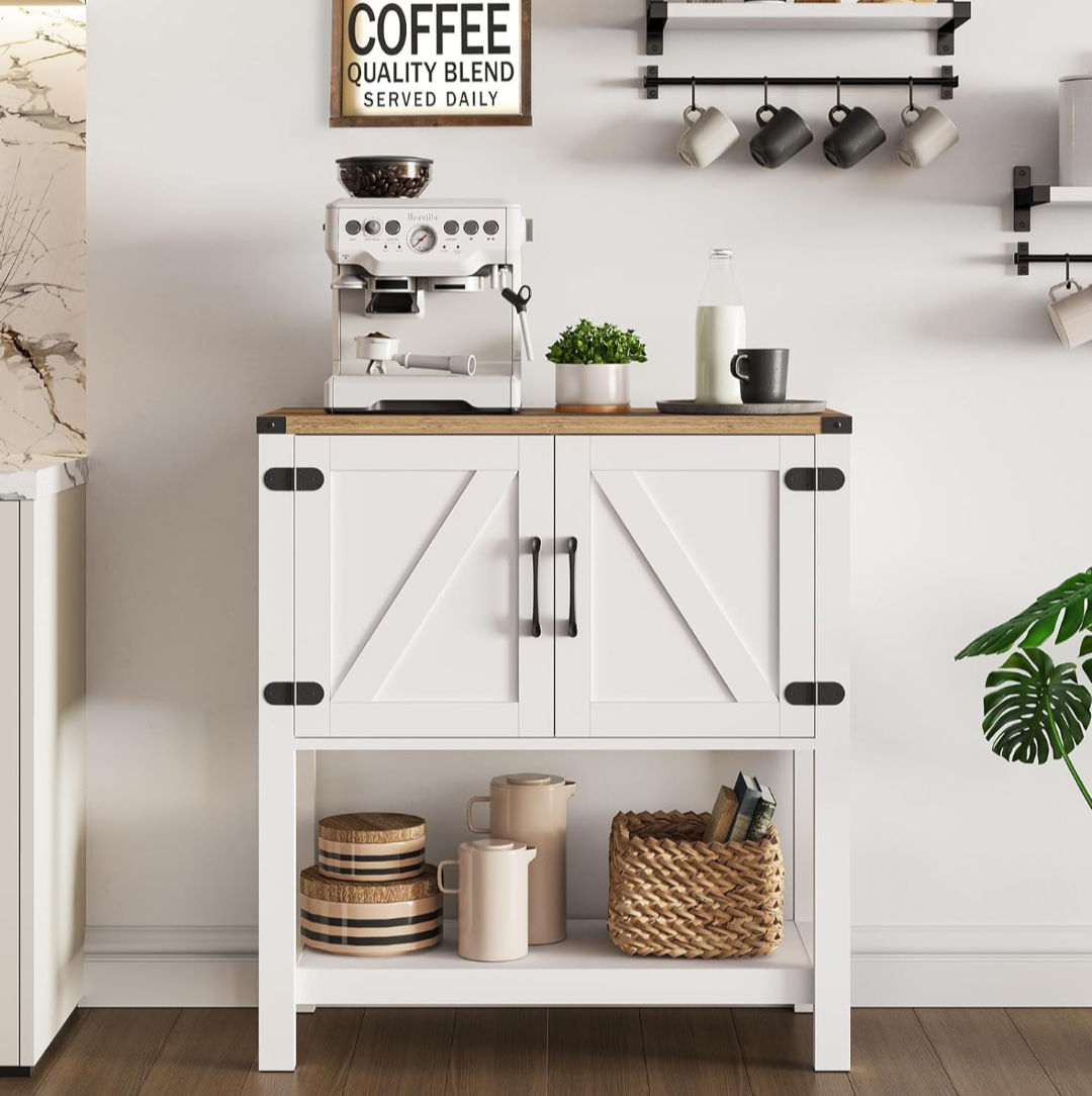 Farmhouse Entryway Table - White & Brown Accent Cabinet
