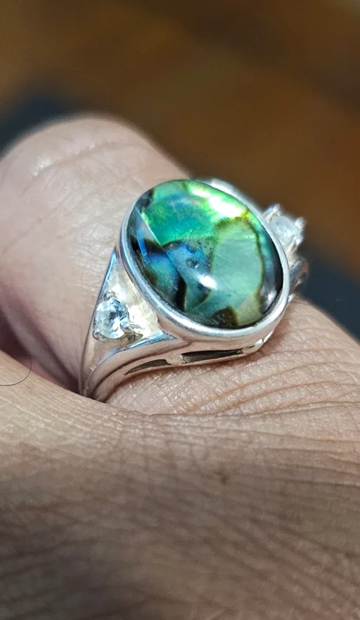 Sterling Silver Ring with Abalone and Cubic Zirconia thumbnail