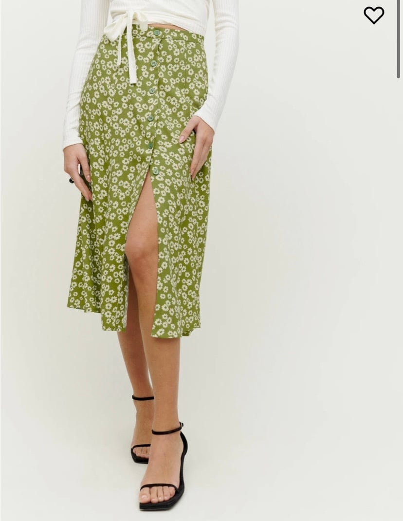 Reformation Green Floral Print Midi Skirt - photo 3